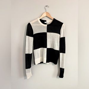 Equipment Femme Black and White Checkerboard Crewneck Cashmere Sweater, Size S